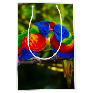 Colourful Couple of Kissing Parrots Medium Gift Bag