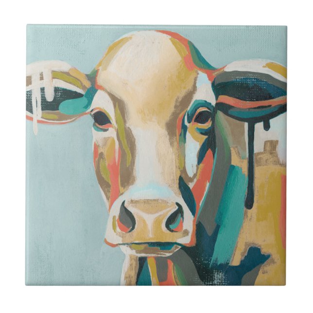 Colourful Cow Ceramic Tile (Front)