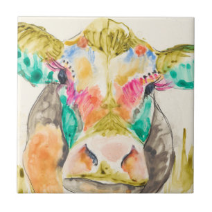 Colourful Cow Design Ceramic Tile