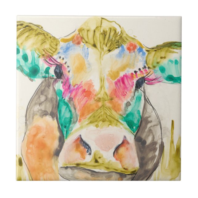 Colourful Cow Design Ceramic Tile (Front)