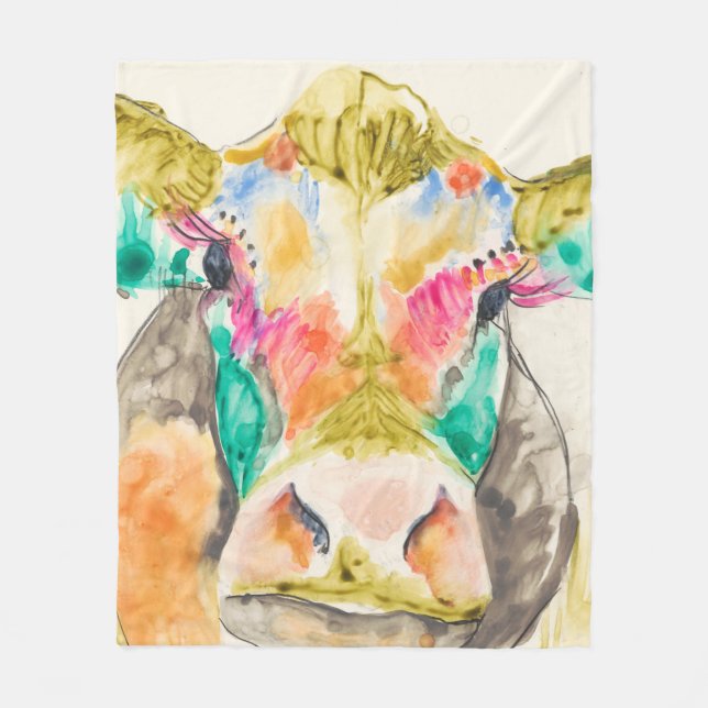 Colourful Cow Design Fleece Blanket (Front)