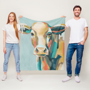 Colourful Cow Fleece Blanket