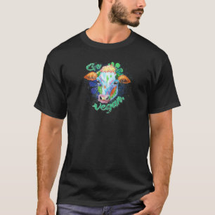 Colourful Cow Go Vegan Distressed Original Art T-Shirt