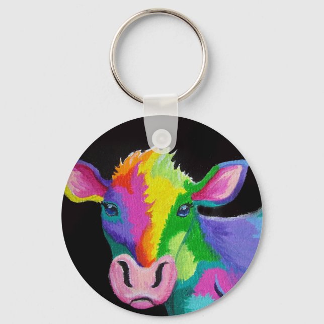 Colourful Cow Key Ring (Front)