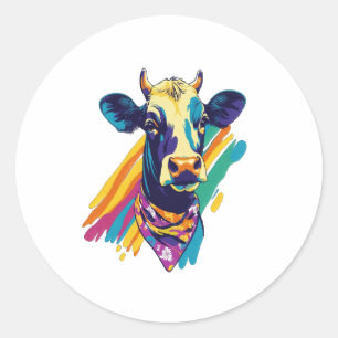 Colourful Cow Png, Rainbow Cow Design Png Classic Round Sticker