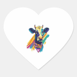 Colourful Cow Png, Rainbow Cow Design Png Heart Sticker
