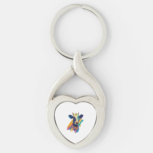 Colourful Cow Png, Rainbow Cow Design Png Key Ring (Front)