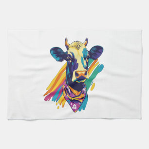 Colourful Cow Png, Rainbow Cow Design Png Tea Towel