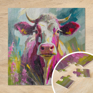 Colourful Cow Portrait Modern Abstract Art Jigsaw Puzzle