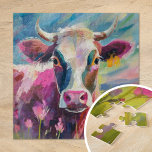 Colourful Cow Portrait Modern Abstract Art Jigsaw Puzzle<br><div class="desc">A whimsical modern impressionist painting of a cow, rendered in bright, vibrant colours like pink, green, and teal. Thick abstract brushstrokes bring texture and movement to the composition, giving the cow a playful and energetic appearance. The bold colour choices and expressive strokes make this a fun, contemporary take on traditional...</div>