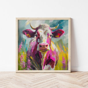Colourful Cow Portrait Modern Abstract Art Poster