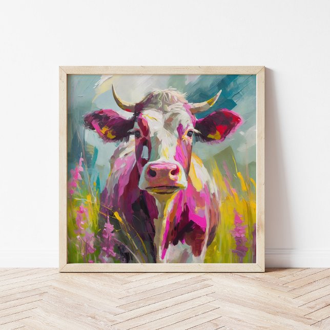 Colourful Cow Portrait Modern Abstract Art Poster (Creator Uploaded)