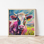 Colourful Cow Portrait Modern Abstract Art Poster<br><div class="desc">A whimsical modern impressionist painting of a cow, rendered in bright, vibrant colours like pink, green, and teal. Thick abstract brushstrokes bring texture and movement to the composition, giving the cow a playful and energetic appearance. The bold colour choices and expressive strokes make this a fun, contemporary take on traditional...</div>