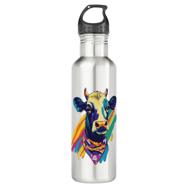 Colourful Cow , Rainbow Cow Design  710 Ml Water Bottle (Front)