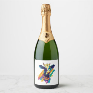 Colourful Cow , Rainbow Cow Design  Sparkling Wine Label