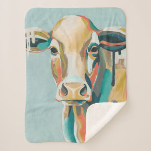 Colourful Cow Sherpa Blanket