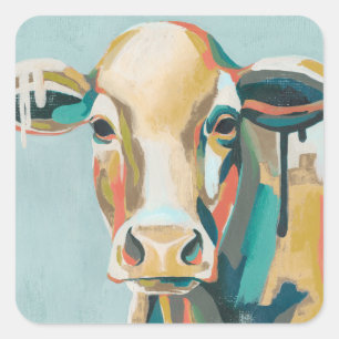 Colourful Cow Square Sticker