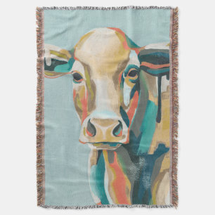 Colourful Cow Throw Blanket