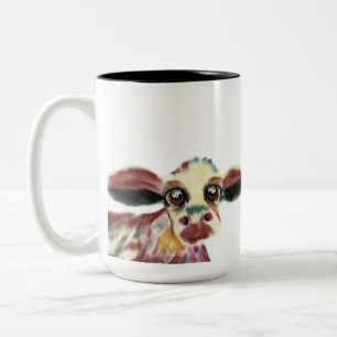 Colourful Cow With Giant Soulful Eyes Two-Tone Coffee Mug
