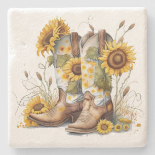 Colourful Cowgirl Boots and Cactus Stone Coaster
