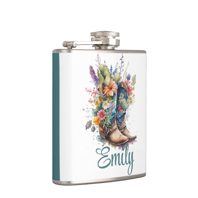 Colourful Cowgirl Boots and Flowers Hip Flask (Right)