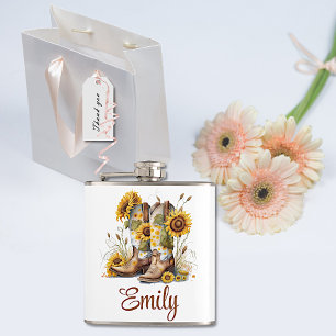Colourful Cowgirl Boots and Sunflowers Hip Flask