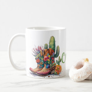 Colourful Cowgirl Boots Flowers and Cactus Coffee Mug