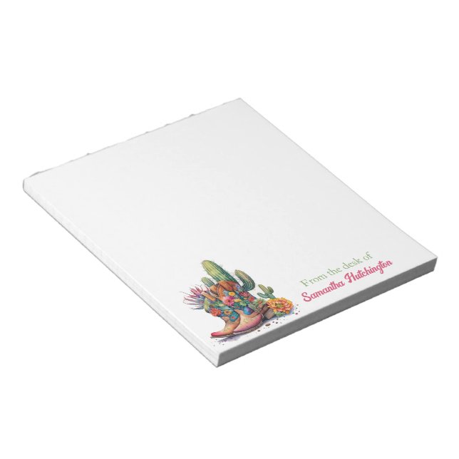 Colourful Cowgirl Boots Flowers and Cactus Notepad (Angled)