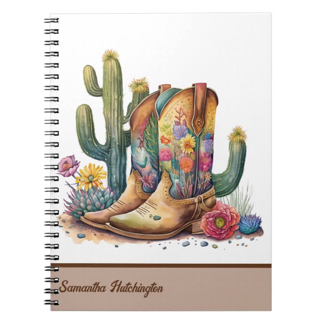 Colourful Cowgirl Boots with Flowers and Cactus Notebook (Front)