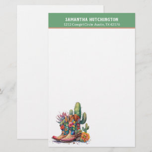 Colourful Cowgirl Boots with Flowers and Cactus Stationery