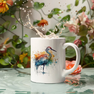 Colourful crane standing in the water coffee mug