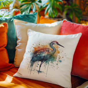 Colourful crane standing in the water  cushion