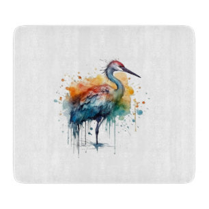 Colourful crane standing in the water  cutting board