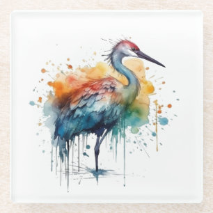 Colourful crane standing in the water  glass coaster