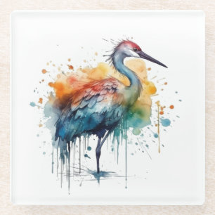 Colourful crane standing in the water glass coaster