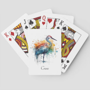 Colourful crane standing in the water  playing cards