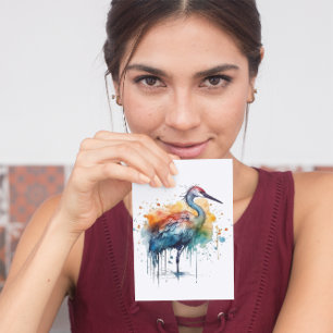 Colourful crane standing in the water  postcard