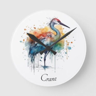 Colourful crane standing in the water  round clock