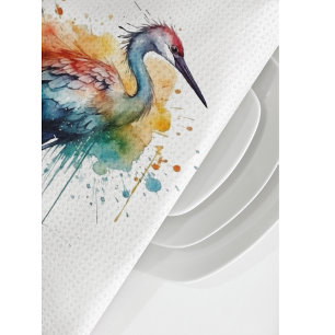 Colourful crane standing in the water  tea towel