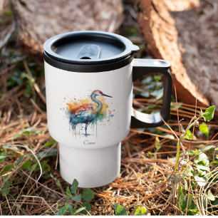 Colourful crane standing in the water  travel mug