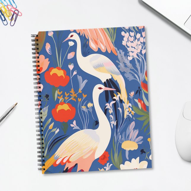 Colourful Cranes and Flowers Pattern Notebook (Creator Uploaded)