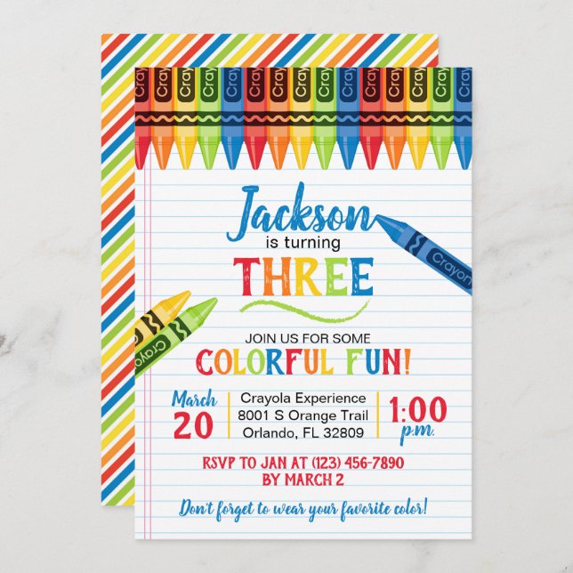 Colourful Crayon Art Party Birthday Invitation (Front/Back)