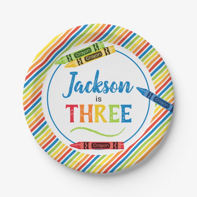 Colourful Crayon Art Party Birthday Paper Plate (Front)