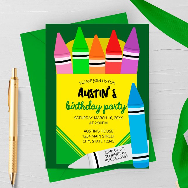 Colourful Crayon Box Kids Birthday Party Invitatio Invitation (Creator Uploaded)