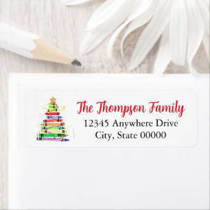 Colourful Crayon Christmas Tree Return Address Label