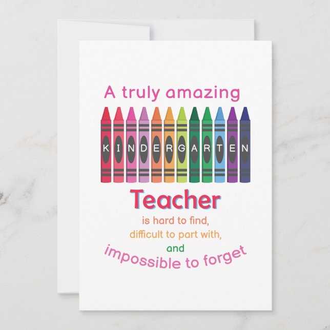 Colourful Crayon/ Kindergarten Teacher Appreciatio Thank You Card (Front)