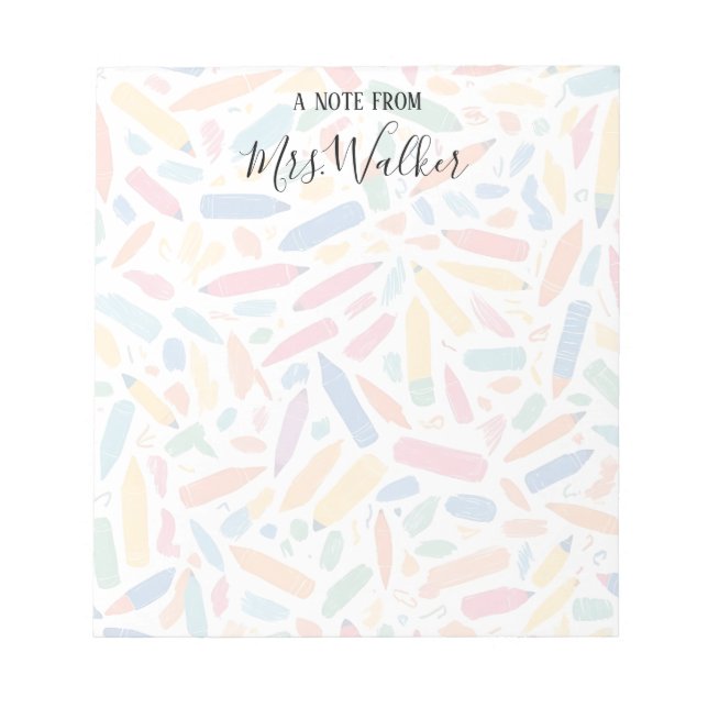 Colourful Crayon Pattern Art Teacher  Notepad (Front)