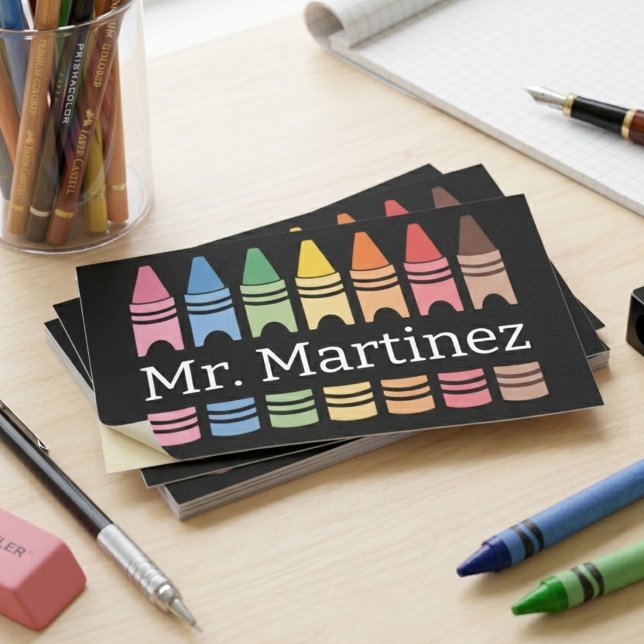 Colourful Crayon Teacher Name Classroom Design Rectangular Sticker (Creator Uploaded)