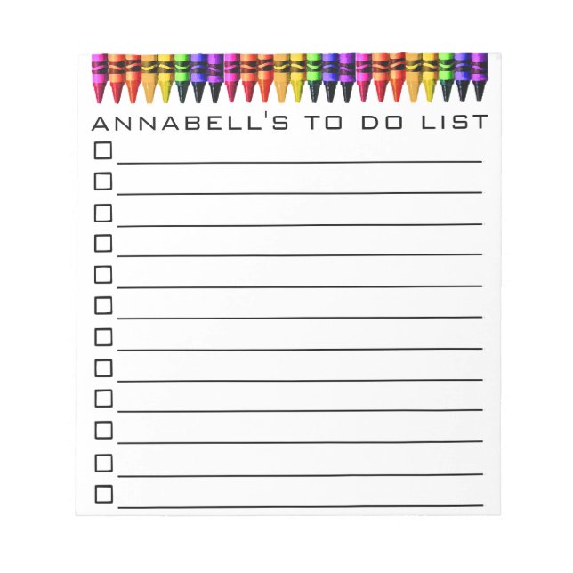 Colourful Crayon To Do List Personalise Notepad (Front)