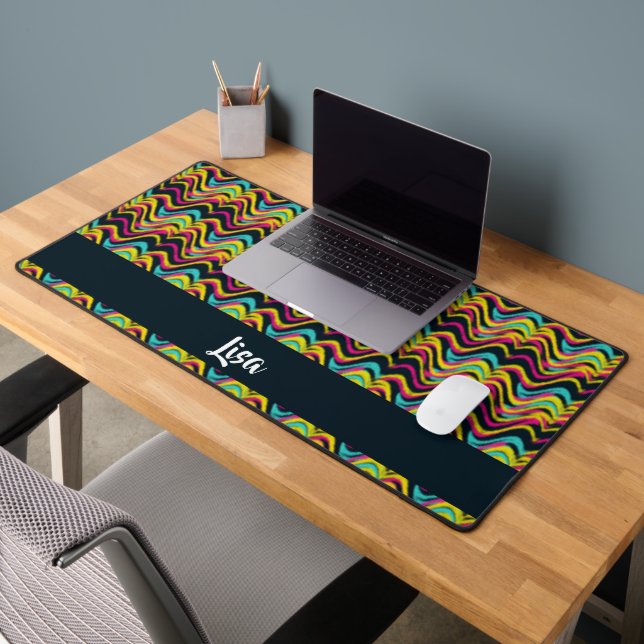 Colourful crayon waves pattern desk mat (Office 2)
